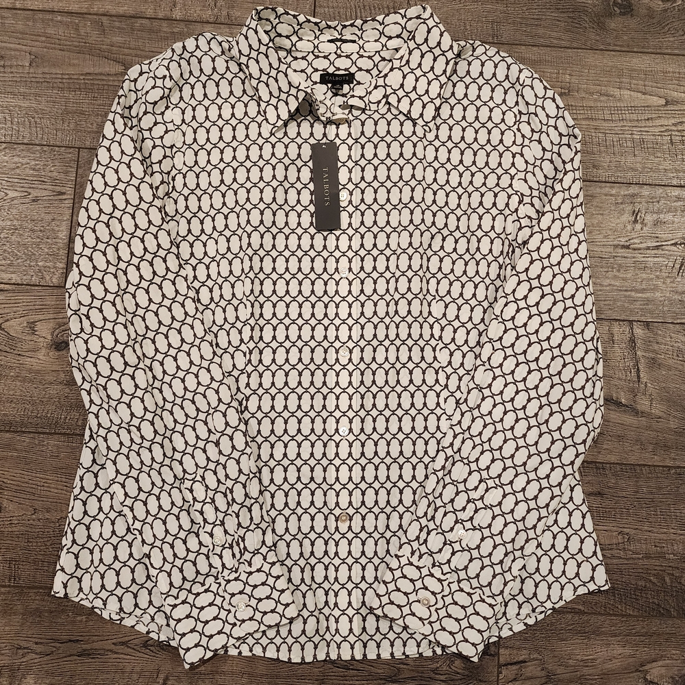 Talbots Women's White Oval Chain Pattern Wrinkle Resistant Size 16 NWT